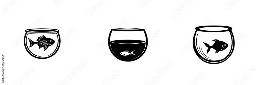 Poster icon set featuring different fish bowls with varying fish and water levels designed for use in digit
