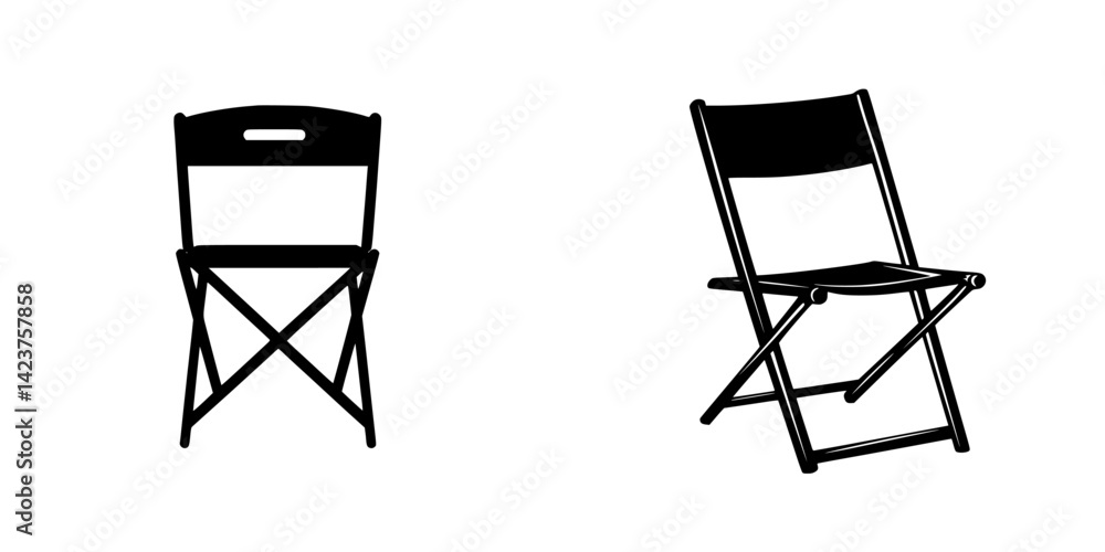 Poster simple and modern icon set featuring two different folding chairs for versatile design use in variou