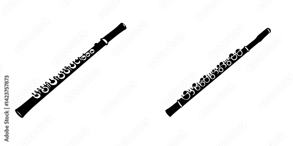 Poster icon set featuring two styles of flutes designed for music representation and graphic use