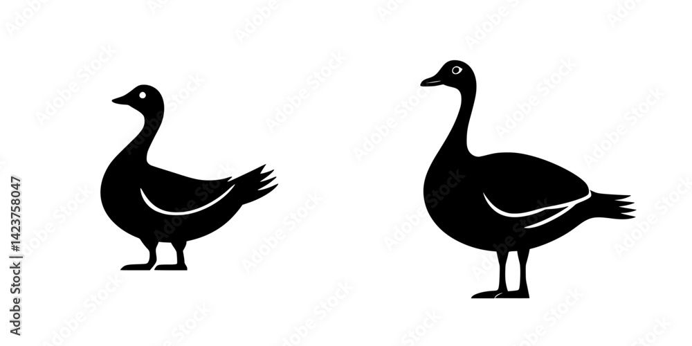 Poster unique collection of stylized black duck and goose icons displayed on a minimalist background for cr