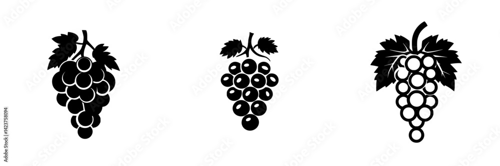 Poster icon set featuring grapes in various styles suitable for design and illustration projects