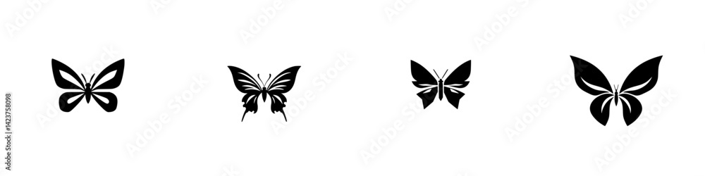 Aufkleber collection of butterfly icons designed in a minimalist style showcasing various wing patterns and sh