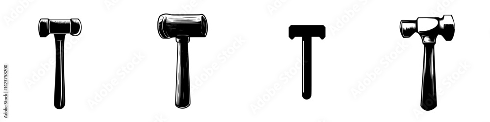 Poster icon set featuring various hammer designs suitable for multiple applications and uses in different c