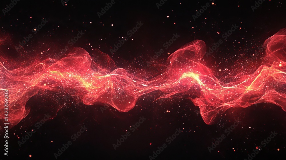 Poster abstract red energy wave digital art background design fiery glowing particles flowing dynamic motio