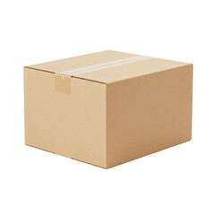 Sealed cardboard box for shipping, moving, or storage. The box is secured with tape and ready for its journey. Minimalist and functional