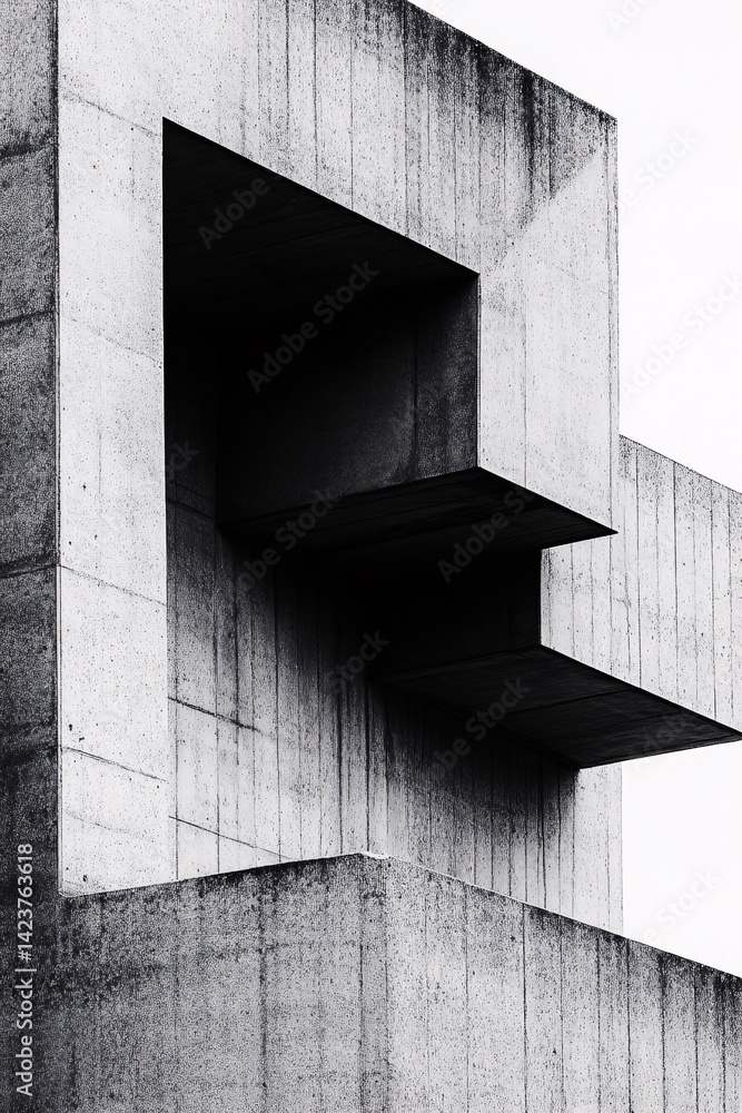 Poster abstract concrete building facade with geometric shapes