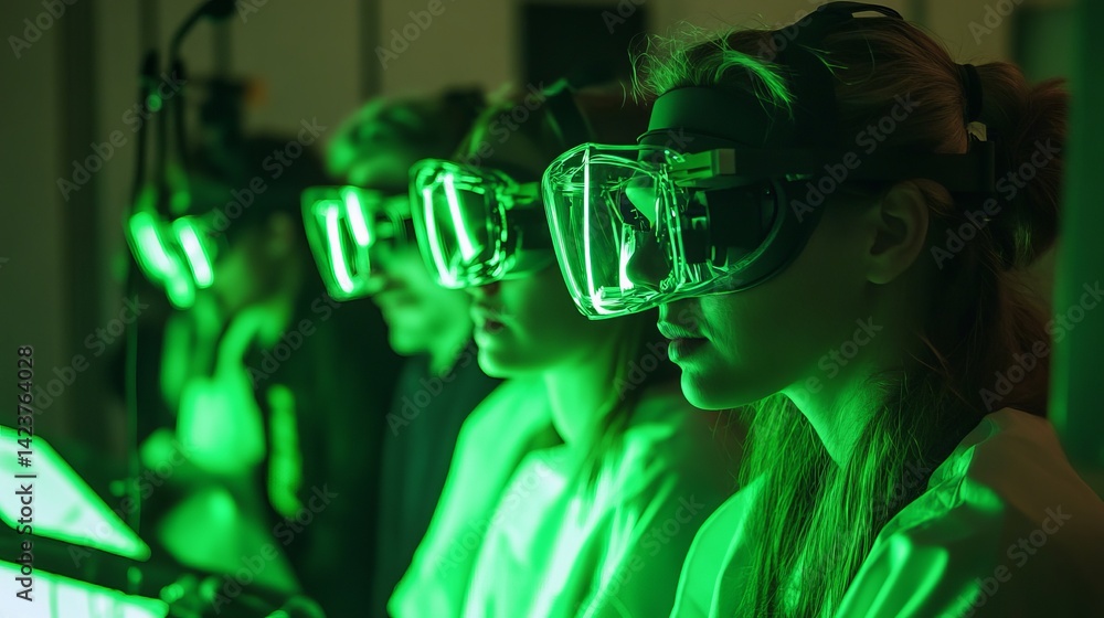 Aufkleber immersive virtual reality experience green light futuristic technology headset users digital innovat