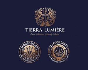 Luxury royal fresh seafood restaurant logo template 