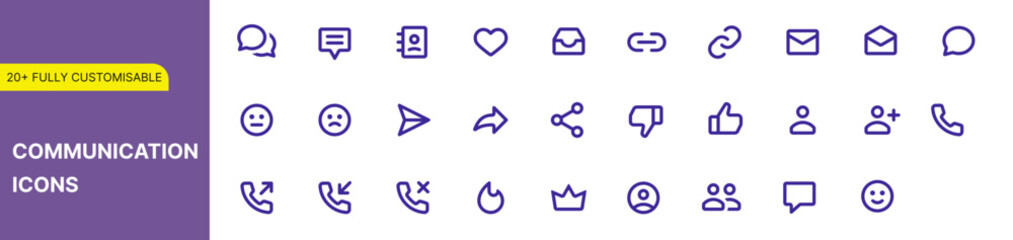 set of icons of communication like messages, like, dislike, share, phone, call, location and profile 