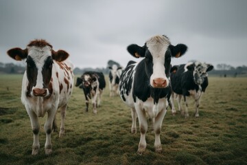 Dairy Cows Grazing in Lush Green Pasture, Peaceful Rural Scene, Serene Farmland, Idyllic Countryside, Calm Cattle, Tranquil Setting, Serene Atmosphere