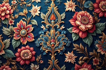 Wandcirkels aluminium Intricate floral damask, woven textile texture, design, motif, print © Yanisa