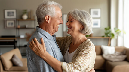 Joyful Dance of a Retired Couple in a Warm Living Room