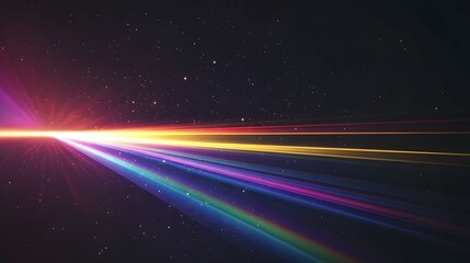 Cosmic light beams radiate across a dark space.