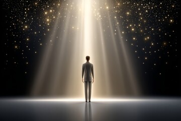 Fototapeta premium Golden light connecting human chakras with stars above