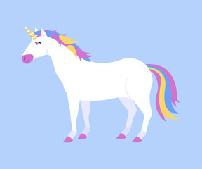 A Beautifully Brightly Colored Unicorn Illustration Set Against a Gorgeous Vibrant Blue Background