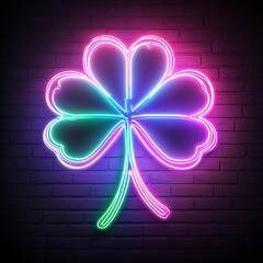 Neon Clover on Brick Wall