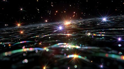 Obraz premium Cosmic waves ripple across a star-studded galaxy.