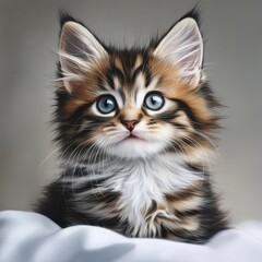 Obraz premium Captivating Portrait of a Young Fluffy Kitten with Bright Eyes