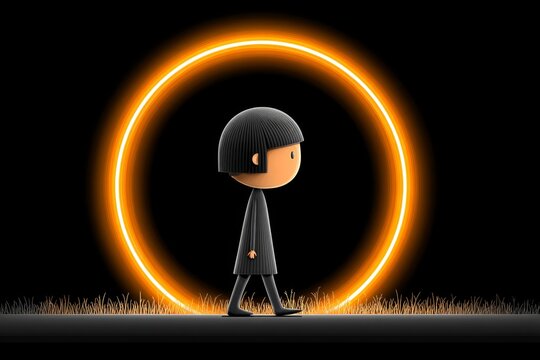 Pixel art character walking into a glowing monism portal becoming light