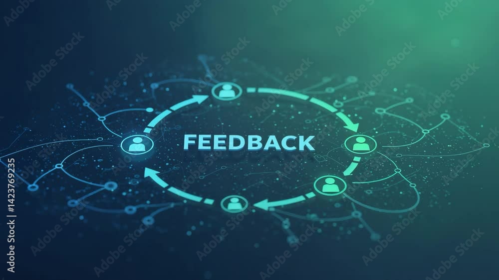 Aufkleber feedback network concept visualization with user icons connected in a digital circle, highlighting c