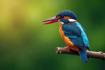 Obraz premium Vibrant kingfisher perched on branch, sharp focus, nature, wild, colorful