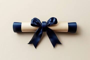 Elegant Diploma Scroll with Navy Blue Ribbon Perfect for Graduation Achievement and Recognit