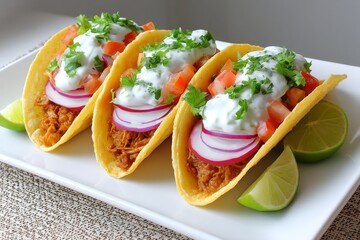 Vegan tacos made with jackfruit and colorful toppings