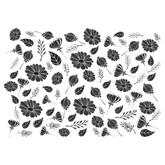 set of black and white flowers Set of Flower icons Silhouettes, Abstract botanical flower icon, vector botany floral design Cute round flower plant nature collection, Vector illustrator