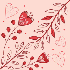 Romantic Valentines Day Floral Design with Hearts