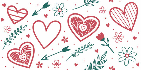 Romantic Valentines Day Pattern with Hearts Flowers and Arrows