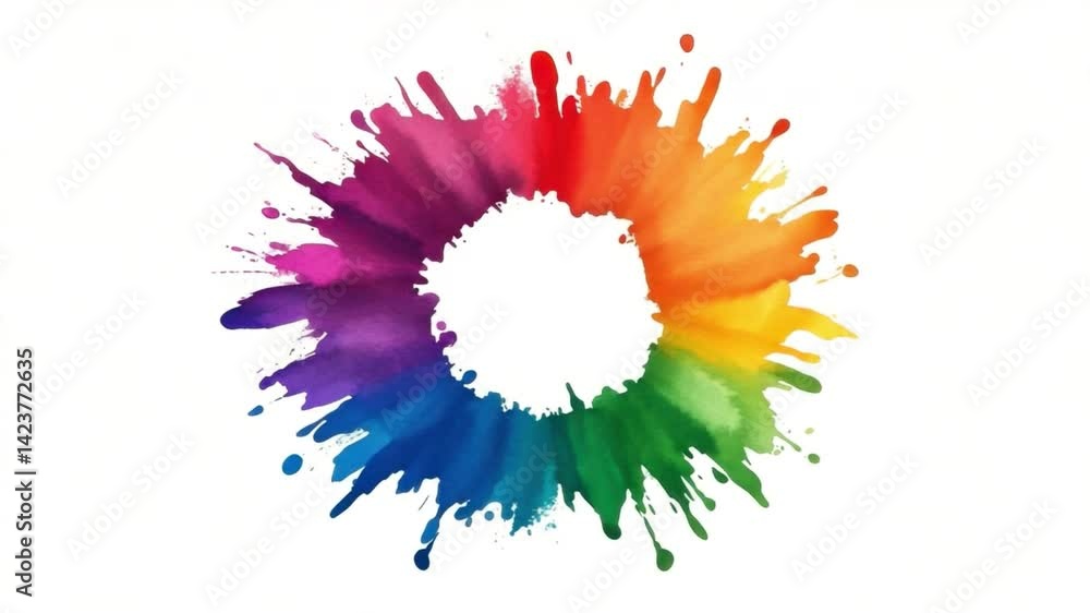 Poster colorful splash of paint creating a vibrant and energetic abstract design on a bright white backgrou
