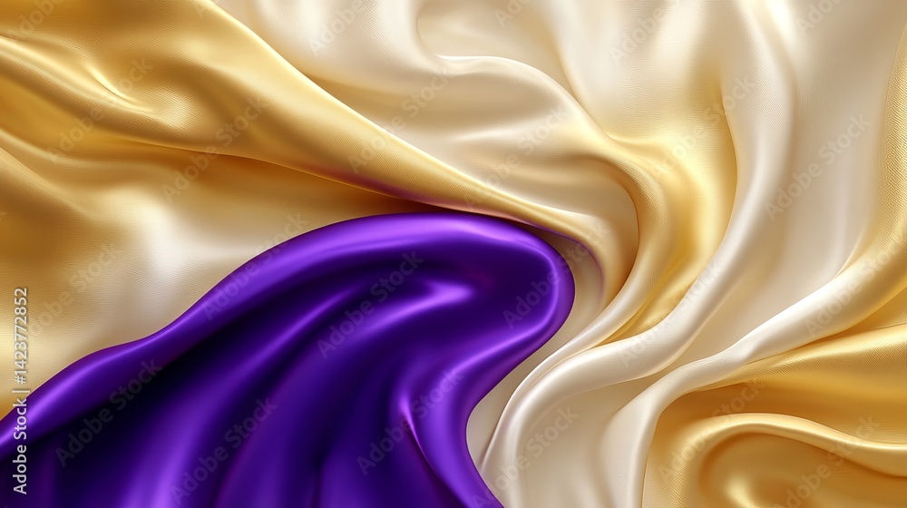 Poster elegant purple gold silk fabric texture background swirling drapery rich luxurious soft smooth shiny