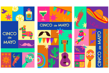 Cinco de mayo celebration with traditional symbols and colorful festive elements.