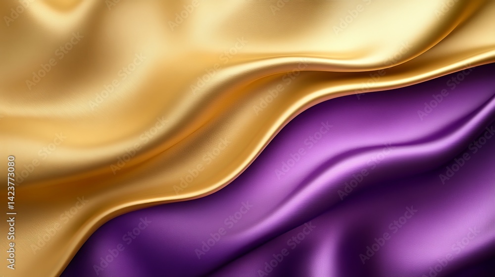 Poster elegant gold and purple silk drape abstract background texture design luxurious fabric waves smooth 