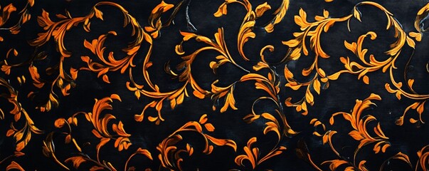Obraz premium Golden floral ornament on black background repeating pattern