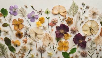  押し花が散りばめられた紙のテクスチャ