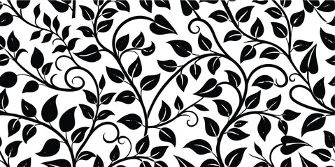 Seamless Black and White Floral Pattern with Elegant Leaves and Vines © Md Faysal Ahmed
