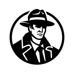 Silhouette of a man in a hat and a raincoat.