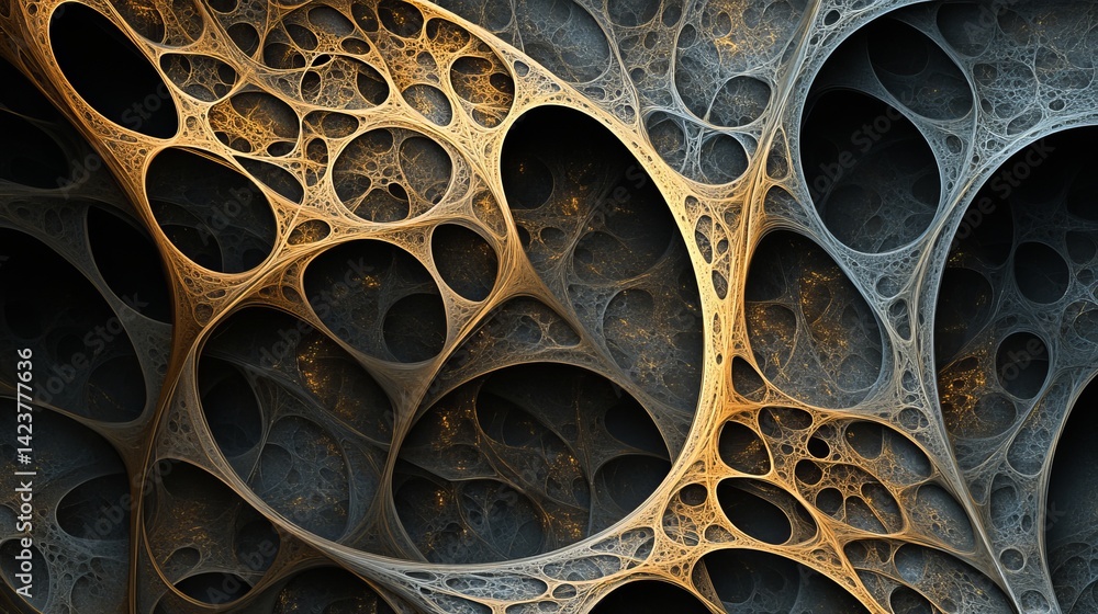 Poster abstract gold and gray fractal art background design elegant intricate network pattern texture digit