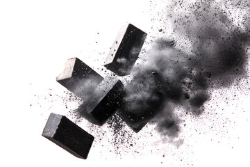 Black Blocks Exploding Dramatic Dark Chaos Powerful Destruction