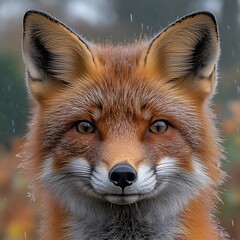 Fototapeta premium Red Fox Portrait in Autumn Rain