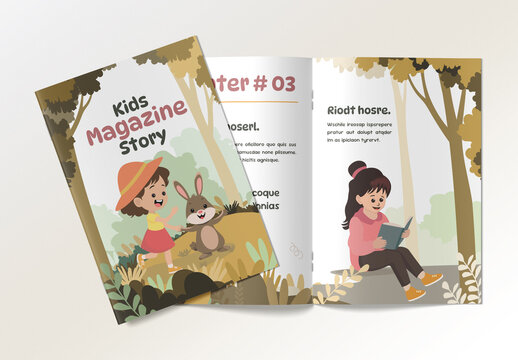 Kids Magazine Story with Bunny in Forest