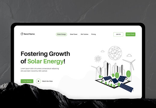 Solar Energy Website Hero Header with Illustration
