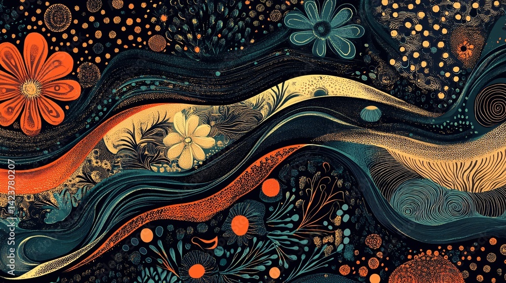 Aufkleber Abstract floral pattern forming wavy lines with organic shapes