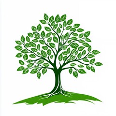 Obraz premium Lush Green Vector Tree Illustration with Rounded Leaves on White Background