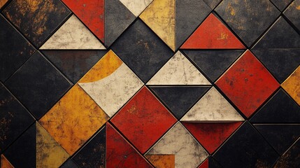 Colorful vintage square and triangle tile pattern forming textured background
