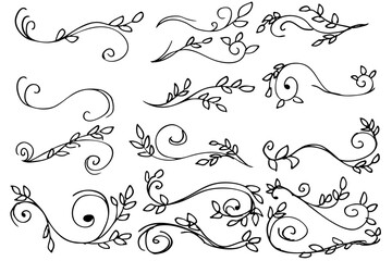 葉っぱとツタの線のイラスト素材　ベクター