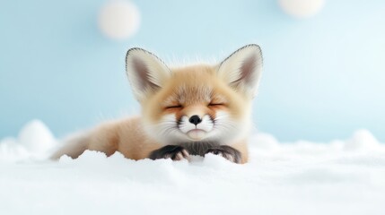 Obraz premium Adorable fox cub resting in snow