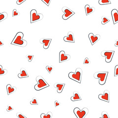 Cute Hand-Drawn Hearts Seamless Pattern on Transparent Background