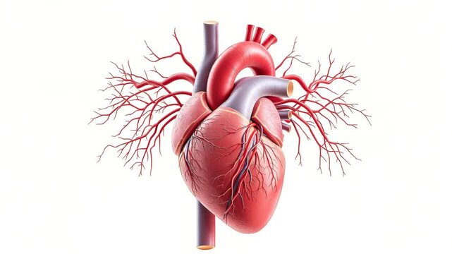 Anatomical human heart illustration with vascular system  